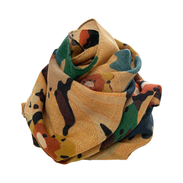 Sand Brown wool big floral design printed scarf - Fumagalli 1891