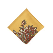 Burgundy vintage printed tie and yellow pocket square set - Fumagalli 1891