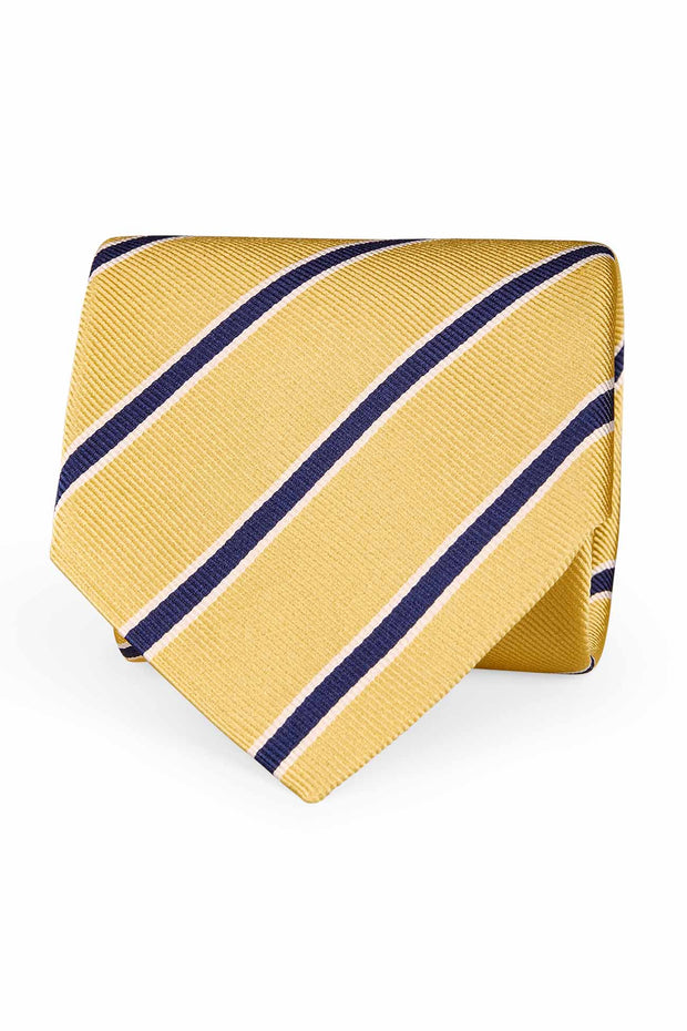 Cravatta gialla in seta selezionata con piccole righe blu  - Fumagalli 1891